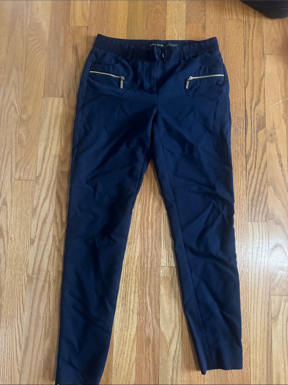 Ivanka Trump Navy Blue Slim Dress Pants with Gold Zippers